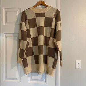 Miou Muse Checkered Brown and Cream Women's Sweater